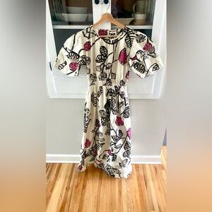 Maude Vivante Floral Maxi Dress Size Medium Cotton Puff Sleeves